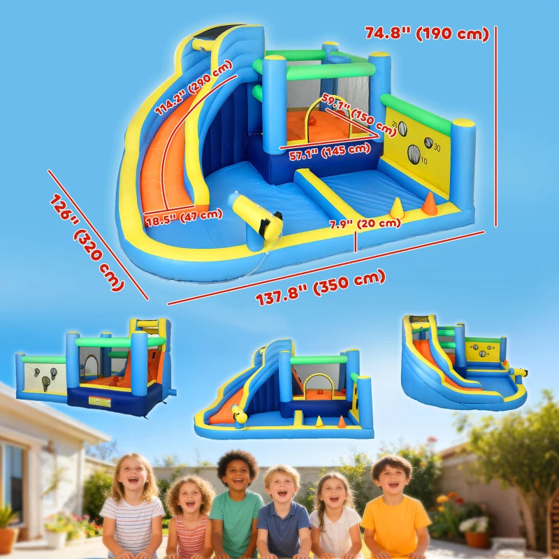 Qaba Bouncy Castle for Kids, Inflatable Bounce House with Slide, Pool (Ball Pit), Ball Shooting and Blower for Indoor Outdoor
