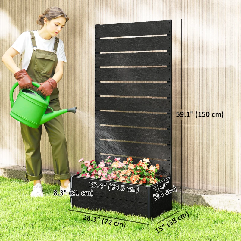 Outsunny Raised Garden Bed with Trellis, Freestanding Elevated Planter Box for Climbing Vines, 28" x 15" x 59", Black