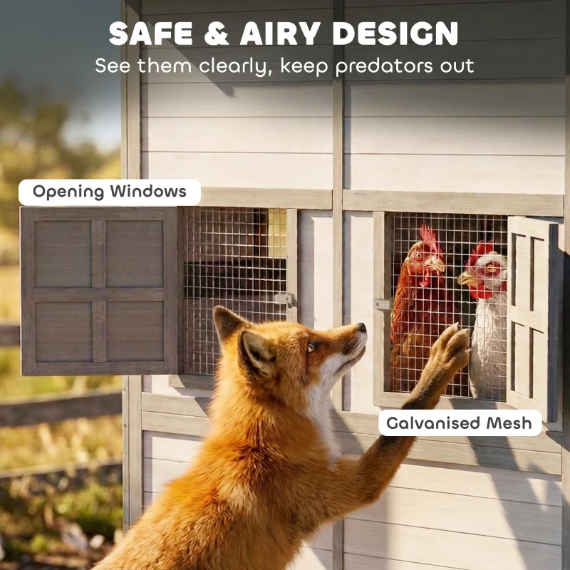 PawHut 147" Extra Large Chicken Coop, Wooden Hen House for 8-10 Hens, Outdoor Chicken House Poultry Hutch with Run, Gray