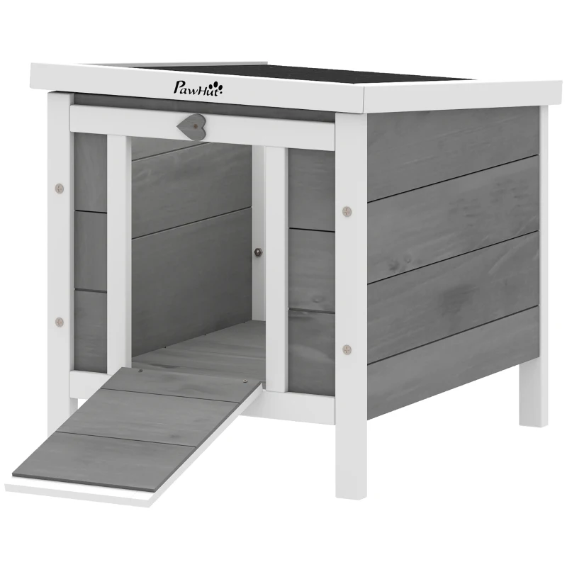 PawHut Wooden Rabbit Hutch, Bunny Cage with Waterproof & Openable Asphalt Roof, Outdoor Cat House Guinea Pig Cage Duck Shelter, Indoor Outdoor Use, 20" x 16.5" x 17", Grey
