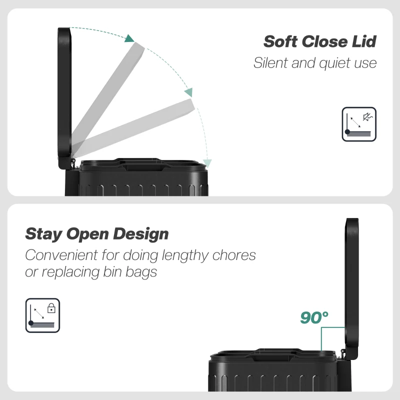 HOMCOM Trash Can, 2 x 5.3 Gallon (2 x 20 L) Garbage Can with Soft-Close Lid, Removable Inner Buckets for Kitchen Home Office