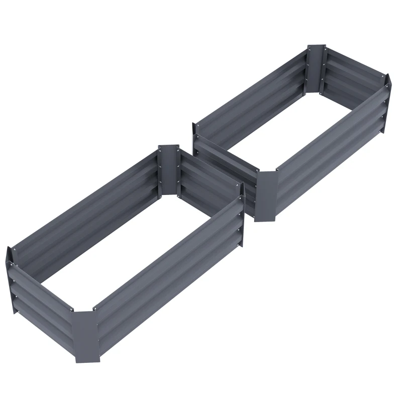 Outsunny Set of 2 Raised Garden Bed, Steel Elevated Planter Box for Flowers, Herbs, Succulents, 39"x20"x12", Dark Grey