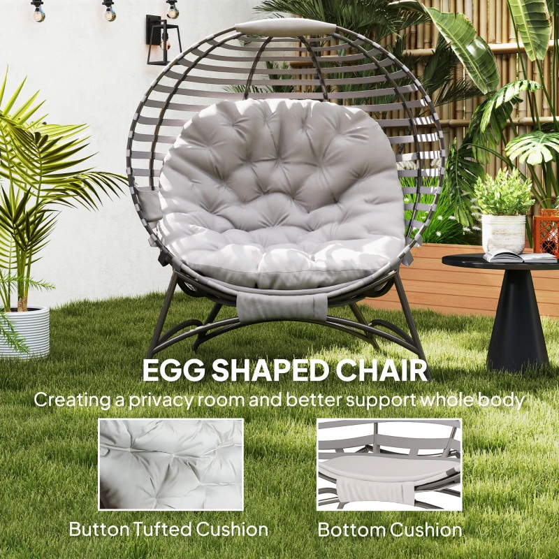 Outsunny Egg Chair, Patio Lounge Chair, Foldable Basket Chair with Large Seat Cushion, Side Pocket, Light Grey