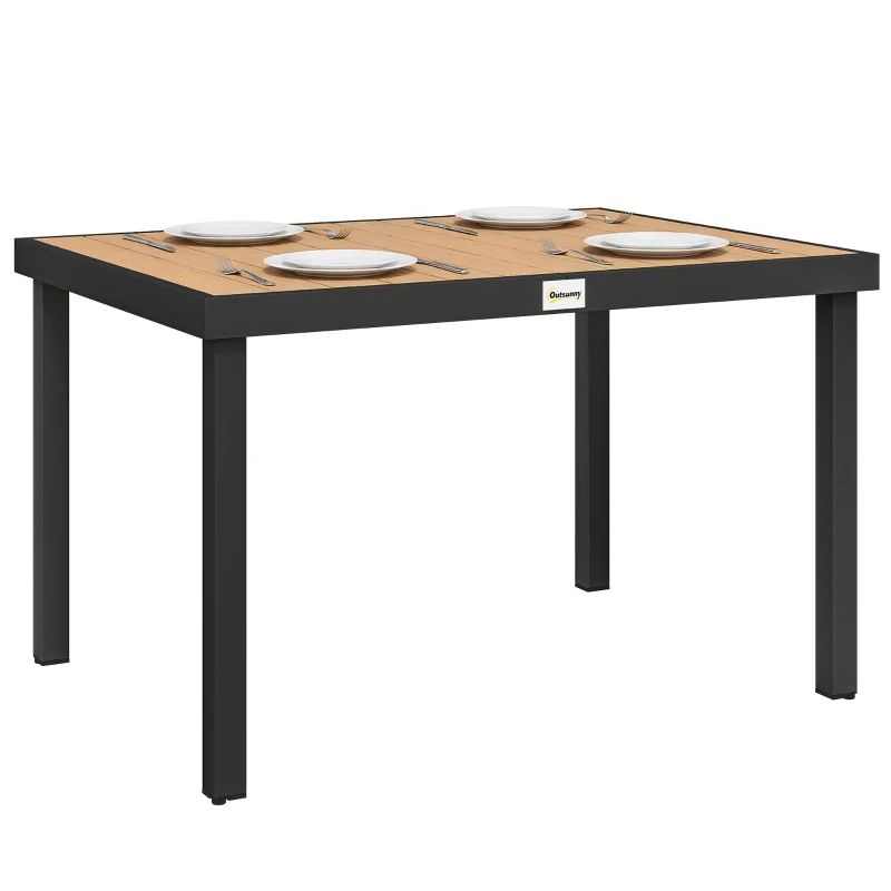 Outsunny Aluminum Outdoor Dining Table for 6, Patio Rectangular Table, 47.2" x 35.4" x 29.1", Natural