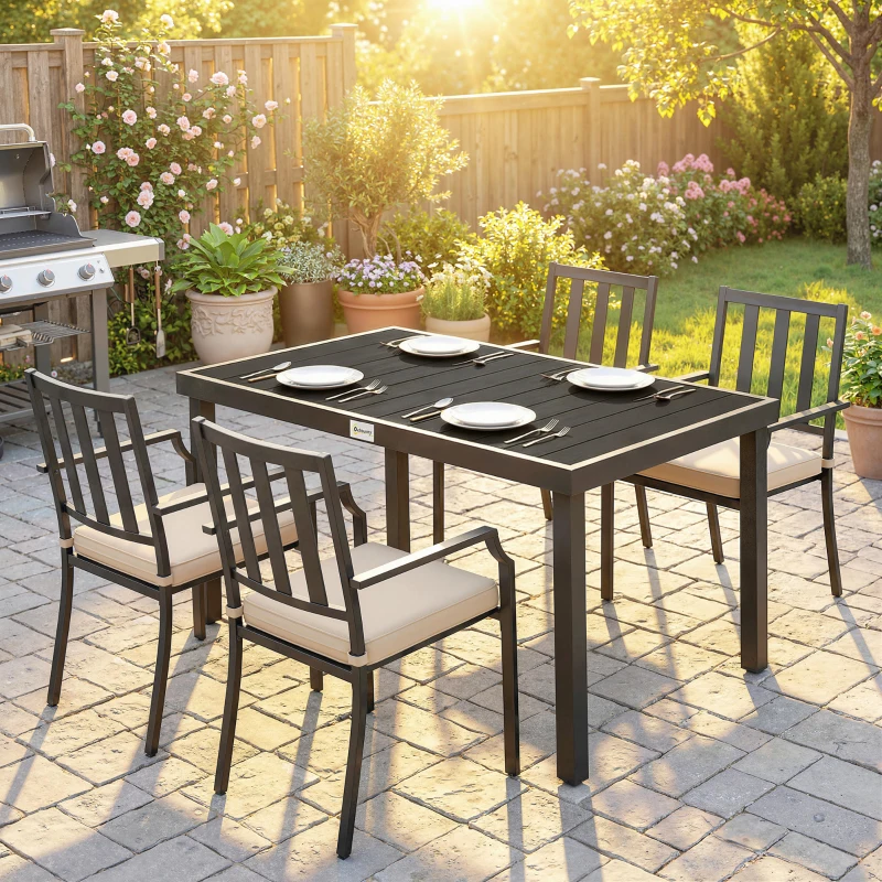 Outsunny Aluminum Outdoor Dining Table for 6, Patio Rectangular Table, 47.2" x 35.4" x 29.1", Black