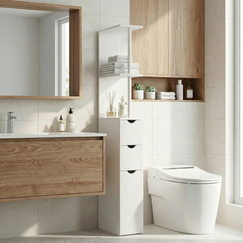 HOMCOM Tall Bathroom Storage Cabinet, Narrow Bathroom Cabinet with Drawers and Open Shelves for Small Spaces, White