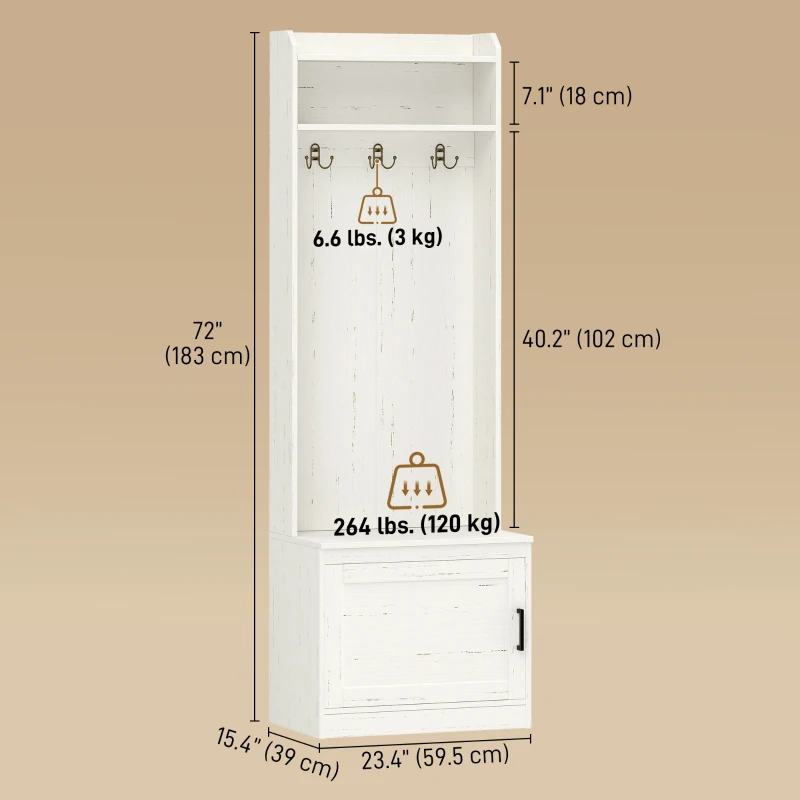HOMCOM Modern Hall Tree with Shoe Storage Bench, Coat Rack and Shelves, White