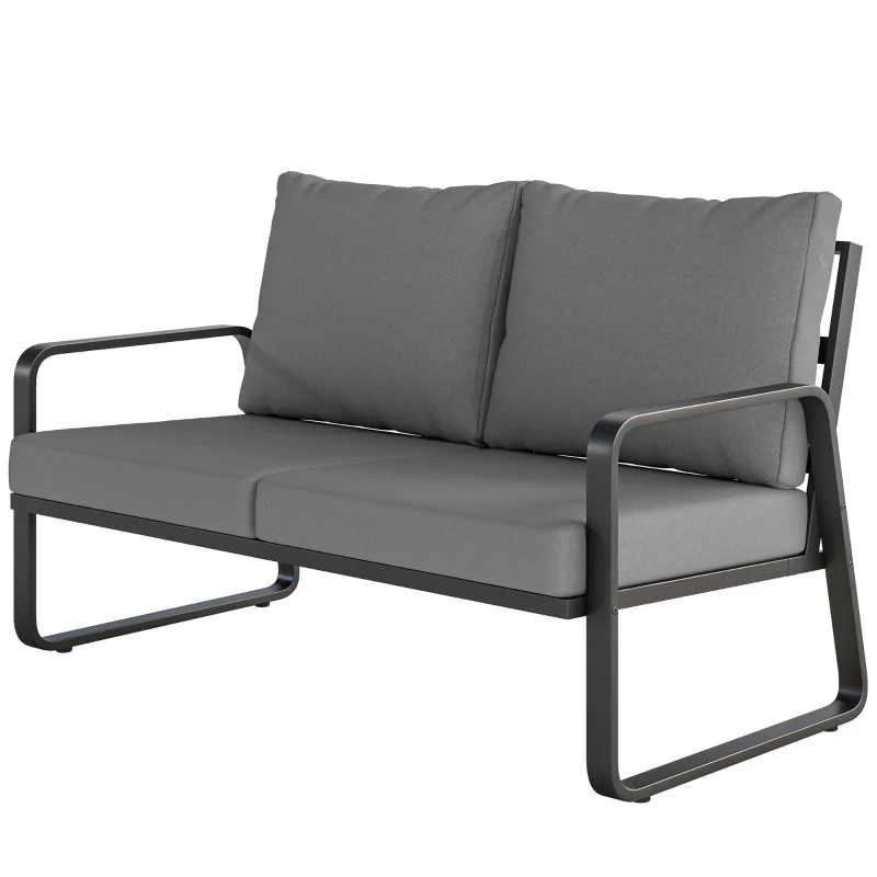 Outsunny Outdoor Sofa Thick Cushions Outdoor Patio Couch Loveseat 2 Seater for Garden Black and Light Grey