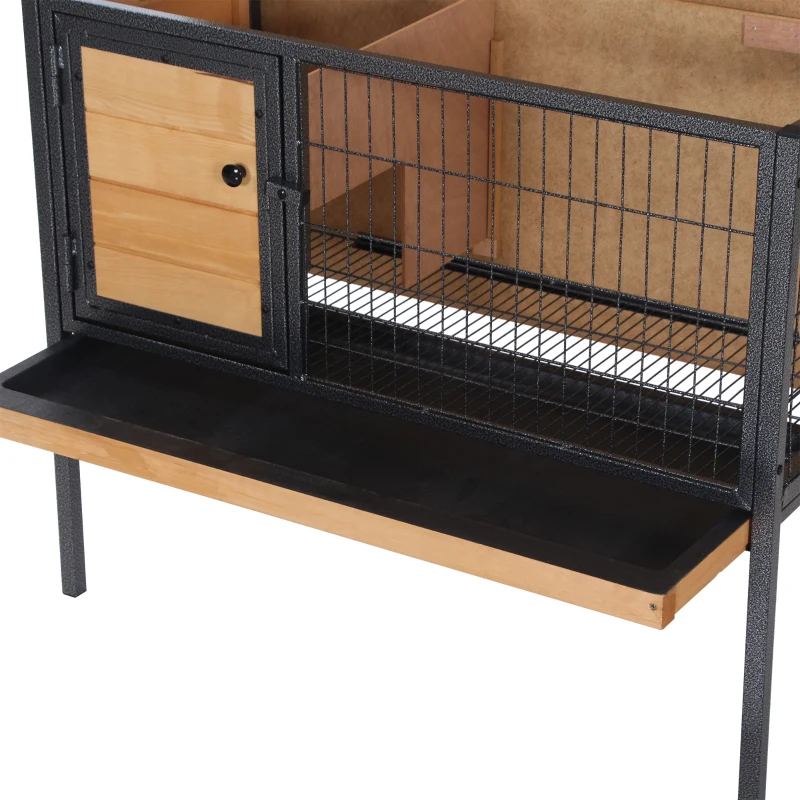 PawHut Rabbit Hutch, Wooden Bunny Cage Indoor Outdoor Bunny Hutch with Tray and Openable Water-Resistant Roof, Yellow