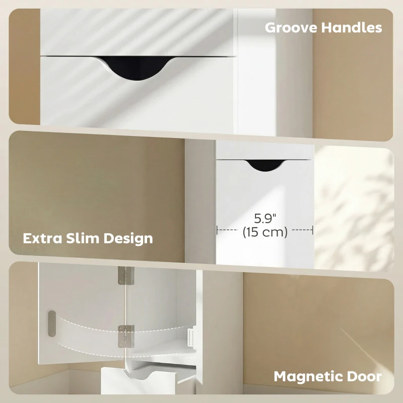 HOMCOM Tall Bathroom Storage Cabinet, Narrow Bathroom Cabinet with Drawers and Open Shelves for Small Spaces, White