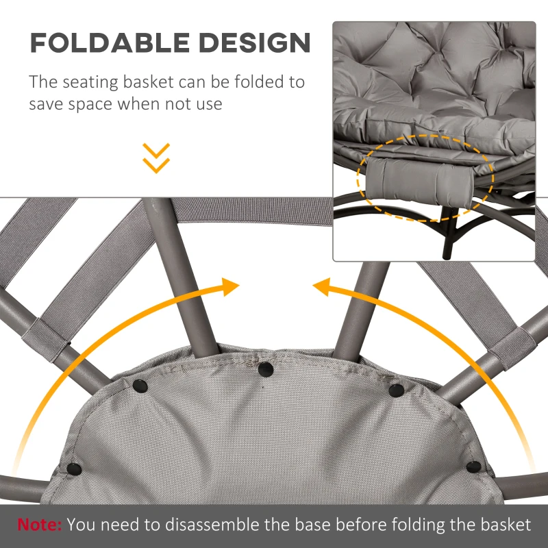 Outsunny Egg Chair, Patio Lounge Chair, Foldable Basket Chair with Large Seat Cushion, Side Pocket, Sand