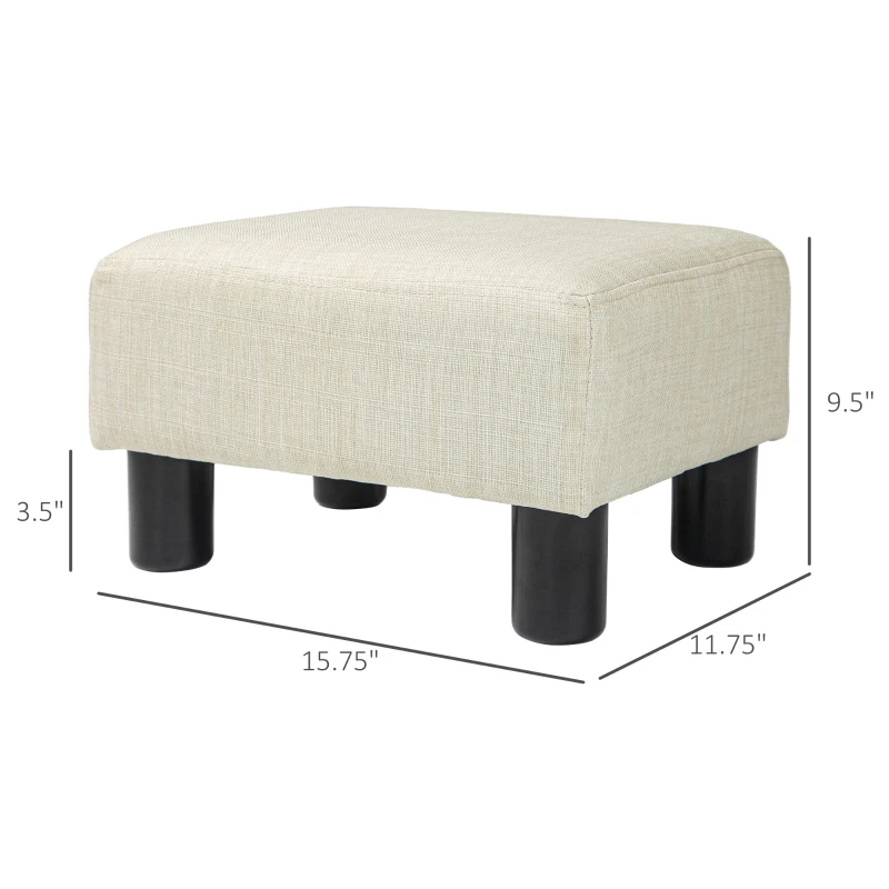 HOMCOM Small Ottoman Foot Rest, Foot Stool with Linen Fabric Upholstery and Plastic Legs, Cube Ottoman, Beige