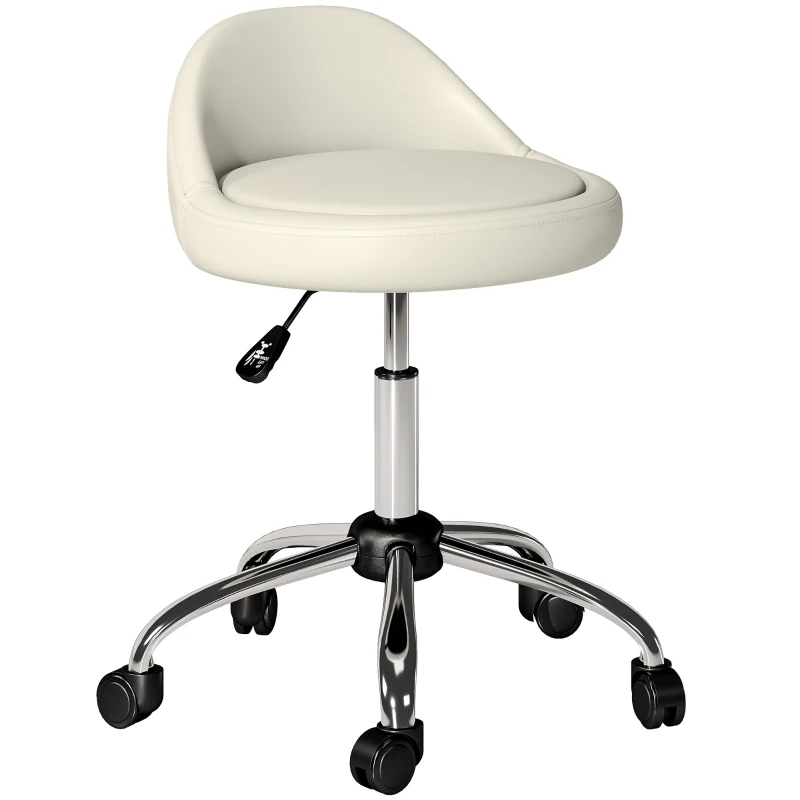 HOMCOM Salon Stool, Adjustable Rolling Stool, White