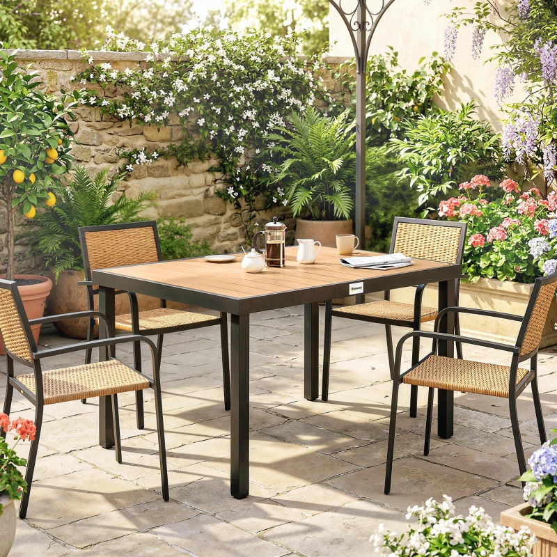 Outsunny Aluminum Outdoor Dining Table for 6, Patio Rectangular Table, 47.2" x 35.4" x 29.1", Natural