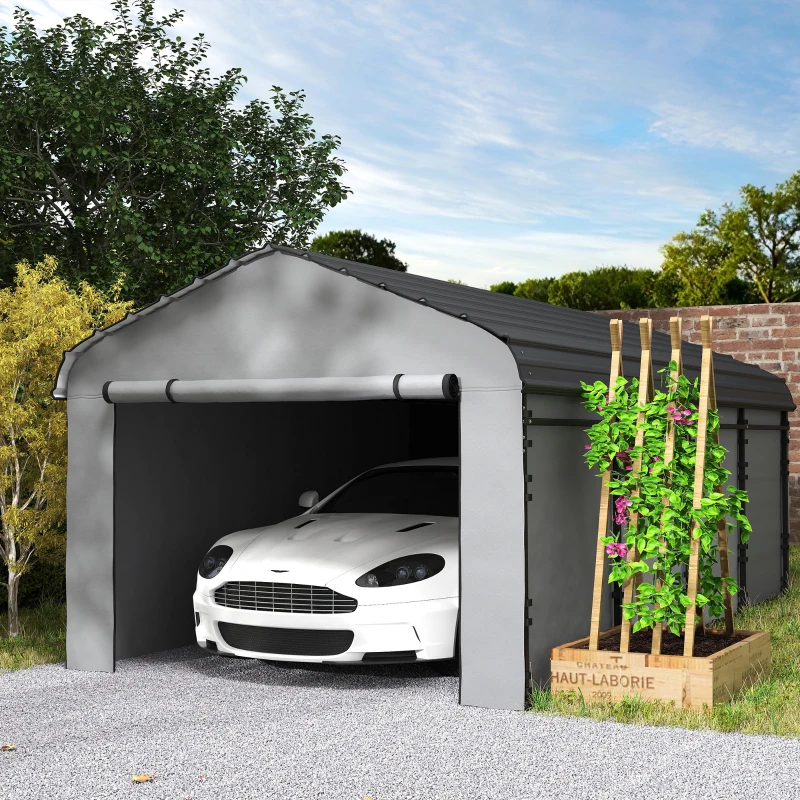 Outsunny 12' x 20' Metal Carport, Heavy Duty Garage Car Shelter with Galvanized Metal Roof and Removable Sidewalls, Light Grey