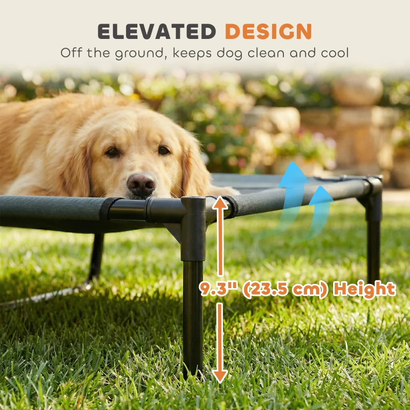 PawHut Elevated Dog Bed with Canopy, Portable Raised Dog Cot for XL Sized Dogs, Indoor & Outdoor, 48" x 36" x 43", Grey