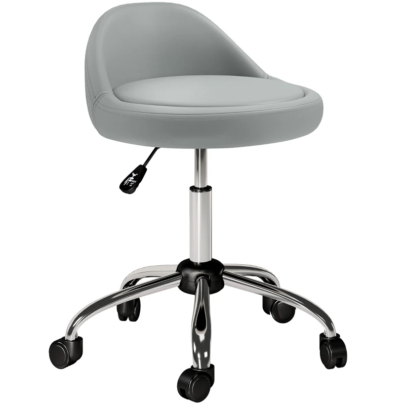 HOMCOM Salon Stool, Adjustable Rolling Stool, Grey