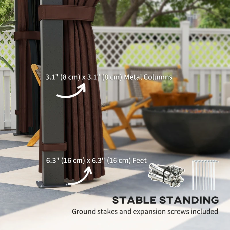 Outsunny 10' x 10' Hardtop Gazebo with 7mm Polycarbonate Double-Tier Roof, Outdoor Gazebo with Netting and Curtains, Coffee