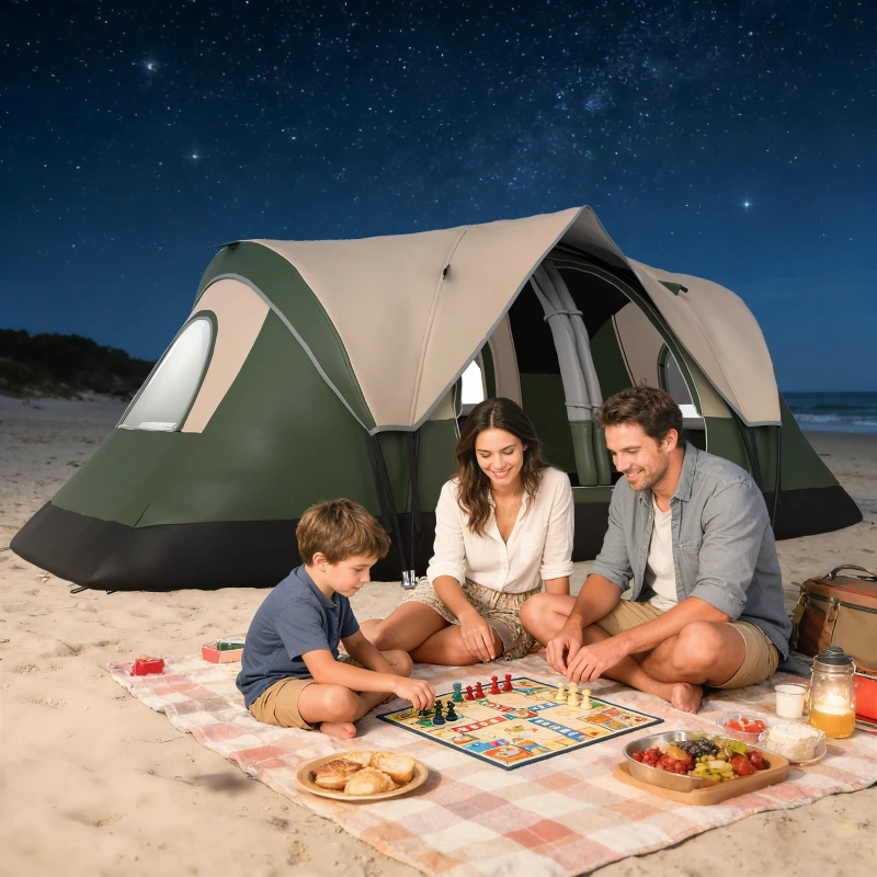 Outsunny Camping Tent for 6-8 Man with 2000mm Waterproof Rainfly and Carry Bag for Fishing Hiking Festival, Dark Green