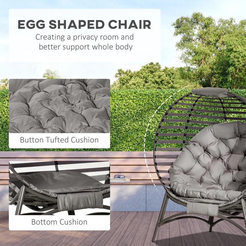 Outsunny Egg Chair, Patio Lounge Chair, Foldable Basket Chair with Large Seat Cushion, Side Pocket, Sand