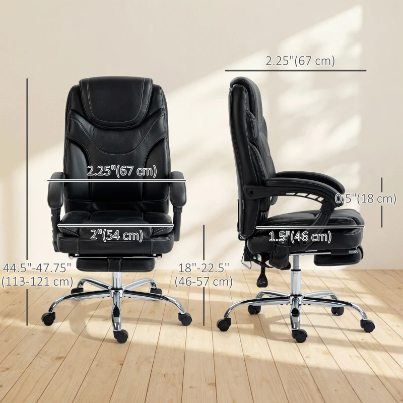 Vinsetto 6 Point Vibration Massage Office Chair, PU Leather Heated Reclining Computer Chair with Footrest, Black