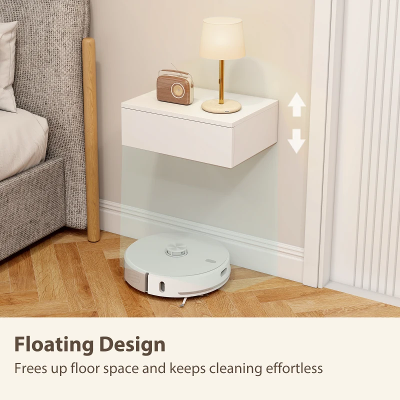 HOMCOM Set of 2 Wall Mounted Bedside Tables, Floating Nightstands with Drawer for Bedroom, White