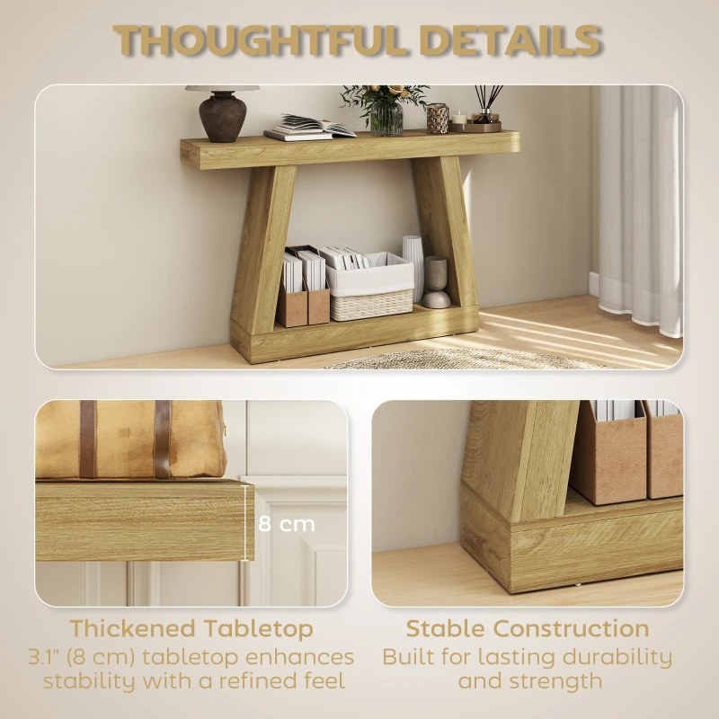 HOMCOM 55" Farmhouse Console Table, 2-Tier Entryway Table with Storage for Hallway, Living Room, Behind Couch,  Oak