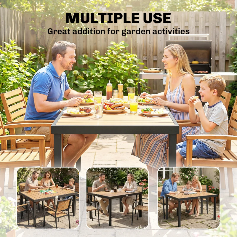 Outsunny Aluminum Outdoor Dining Table for 6, Patio Rectangular Table, 47.2" x 35.4" x 29.1", Natural