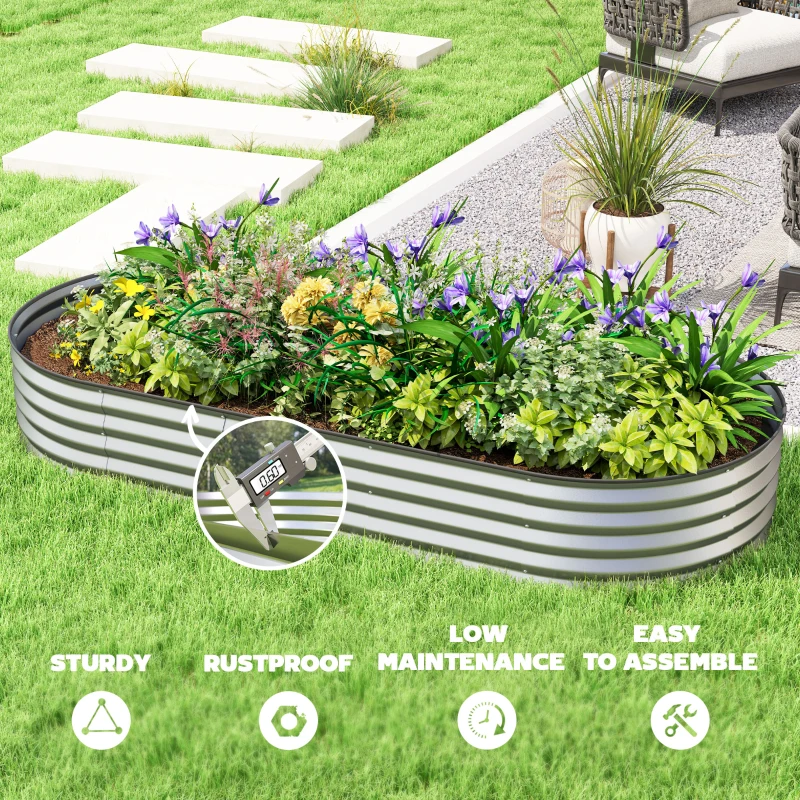 Outsunny 7' x 3' x 1' Large Outdoor Planter Box, Galvanized Raised Garden Bed with Metal Plant Stake, Silver