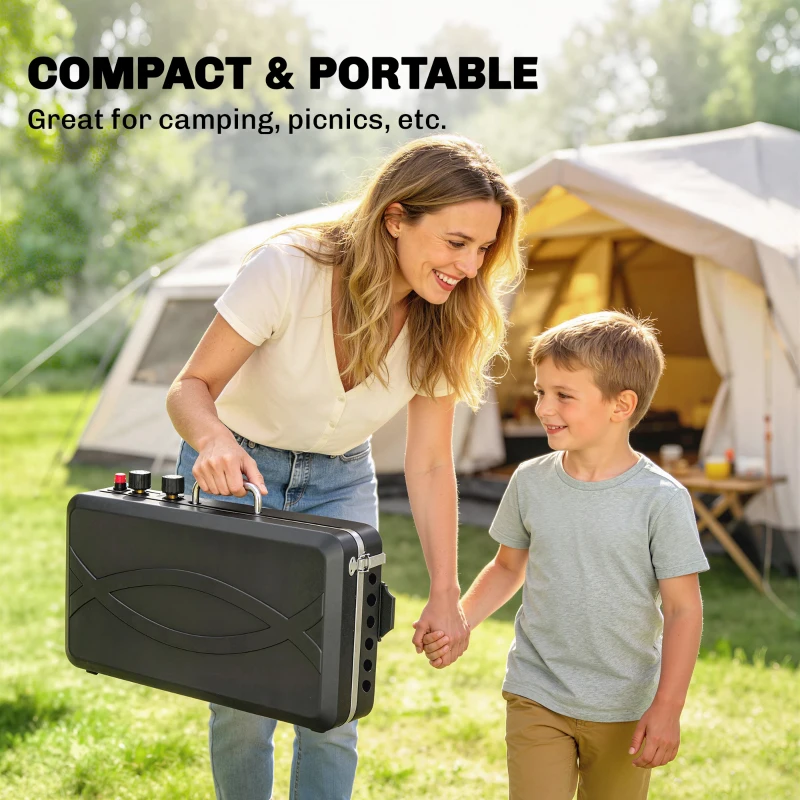 Outsunny 2-in-1 Camping Stove & Gas Griddle Combo, 20,000 BTU Portable Propane Grill with Detachable Legs, Wind Guards, Black