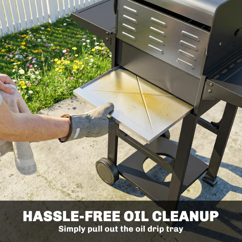 Outsunny 2 Burner Propane Gas Grill with Wheels, 18,400 BTU Portable BBQ Grill with Foldable Side Shelves, Warming Rack, Black