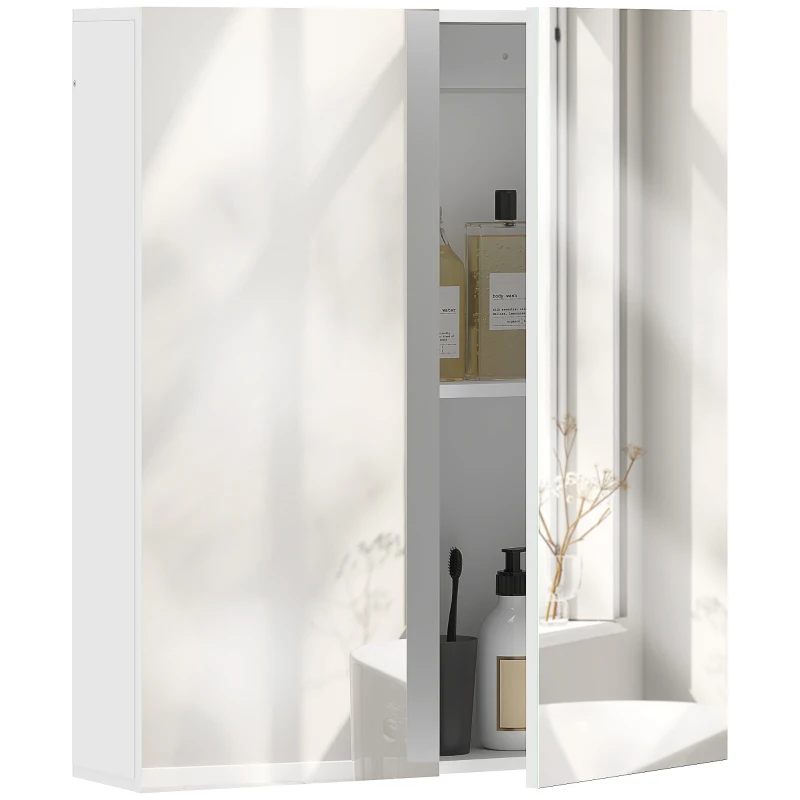 kleankin Wall Mounted Mirror Cabinet, Bathroom Medicine Cabinet with Mirror, 2 Doors, Adjustable Shelf and Soft Close Mechanism