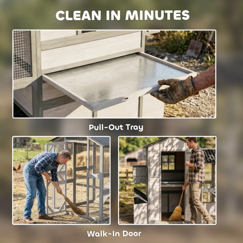 PawHut 147" Extra Large Chicken Coop, Wooden Hen House for 8-10 Hens, Outdoor Chicken House Poultry Hutch with Run, Gray