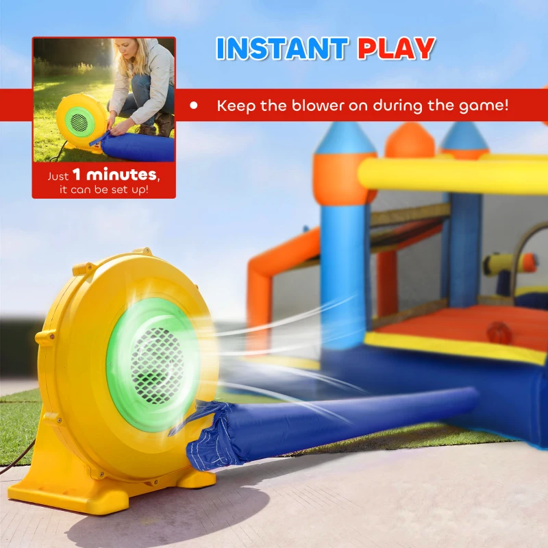 Qaba Bouncy Castle for Kids, Inflatable Bounce House with Slide, Pool (Ball Pit), Climbing Wall and Blower for Indoor Outdoor