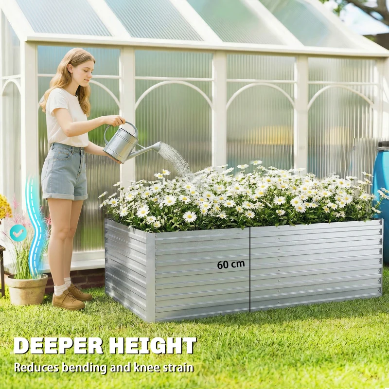 Outsunny Set of 2 Galvanised Raised Garden Bed, 6 x 3 x 2 ft Metal Garden Bed with Safe Edging, Silver