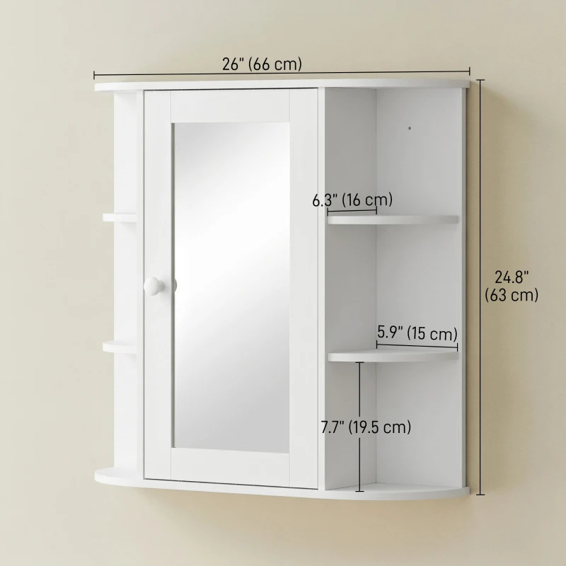 HOMCOM Mirrored Bathroom Wall Cabinet Wall Mounted Medicine Cabinet with Door & Shelves, White