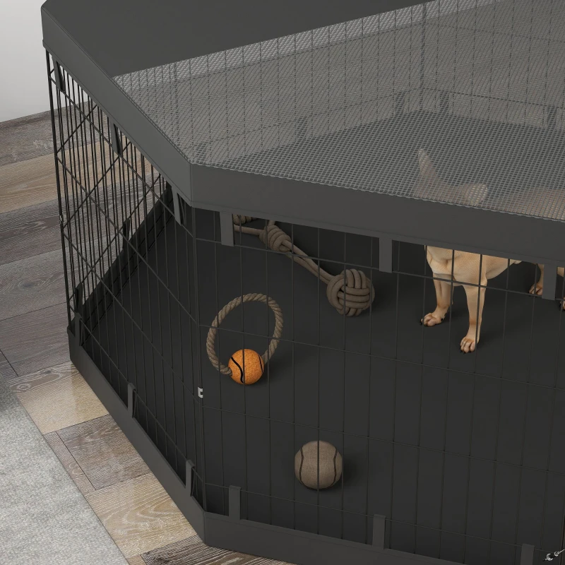PawHut 8 Panels Foldable Dog Playpen with Bottom Pad & Top Cover, 30" High