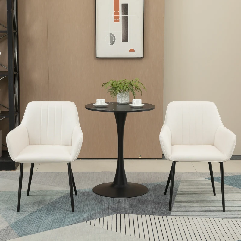 HOMCOM Dining Chairs Set of 2, Upholstered Linen Fabric Accent Chairs with Metal Legs, Beige