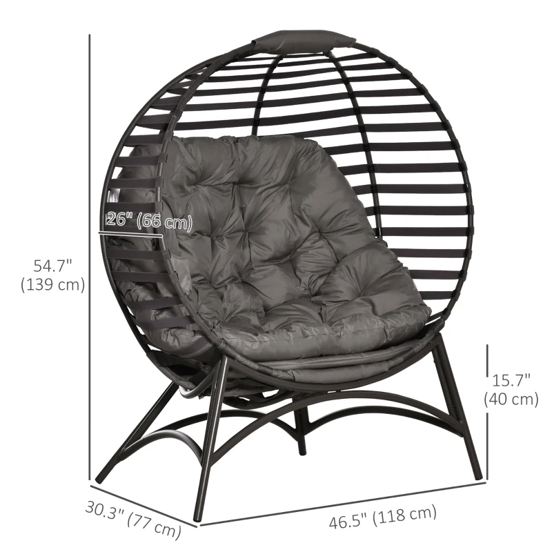 Outsunny Egg Chair, Patio Lounge Chair, Foldable Basket Chair with Large Seat Cushion, Side Pocket, Sand