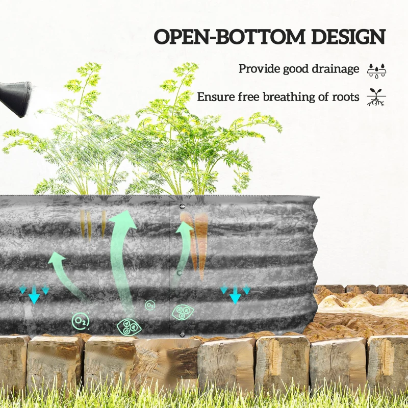 Outsunny 7.9 x 2 x 1ft Galvanized Raised Garden Bed Kit, Metal Planter Box with Safety Edging, Silver