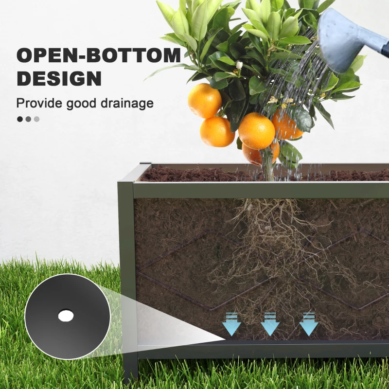 Outsunny Galvanized Raised Garden Bed with Drainage Holes, Metal Raised Flower Bed, Outdoor Galvanized Planter Box for Herbs