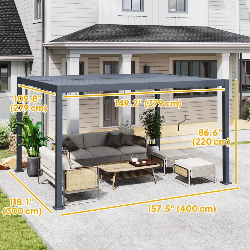 Outsunny 10' x 13' Louvered Pergola with Adjustable Metal Roof and Aluminum Frame, Outdoor Hardtop Gazebo with Drainage System