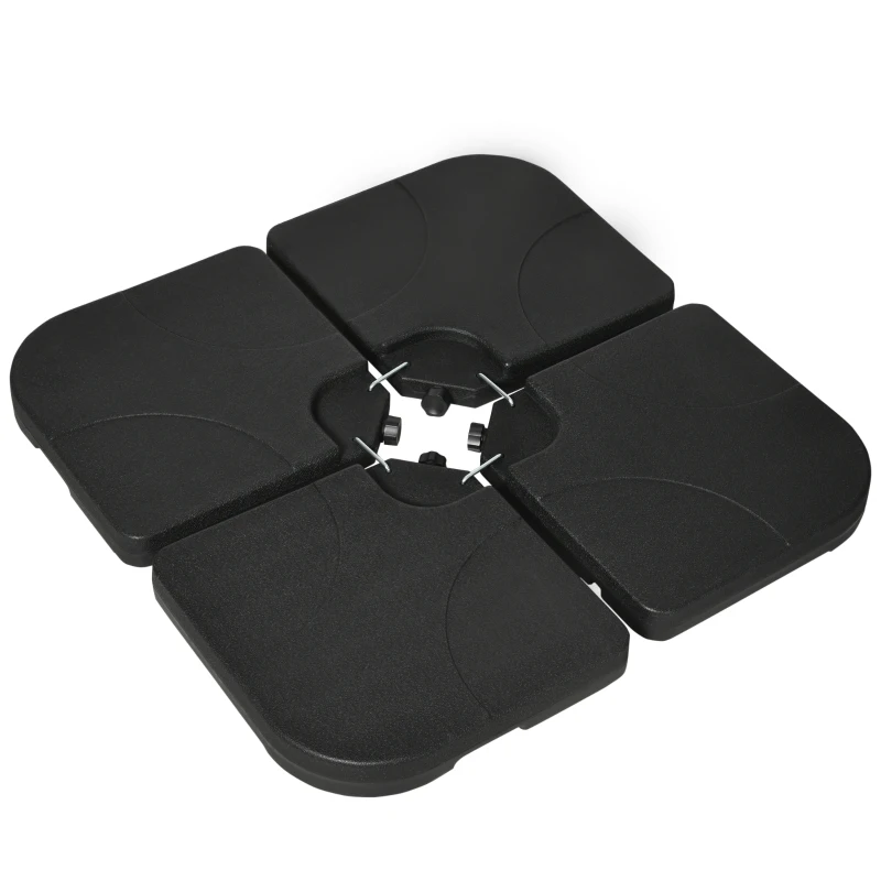Outsunny 4 Piece Umbrella Base Stand w/ U Locking, 132 lb Capacity Water or 172 lb Capacity Sand, Black