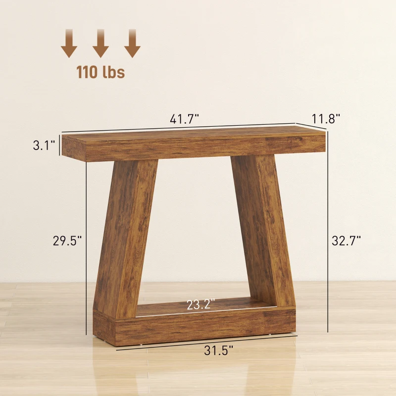 HOMCOM 42" Farmhouse Console Table, 2-Tier Entryway Table with Storage for Hallway, Living Room, Behind Couch, Rustic Brown