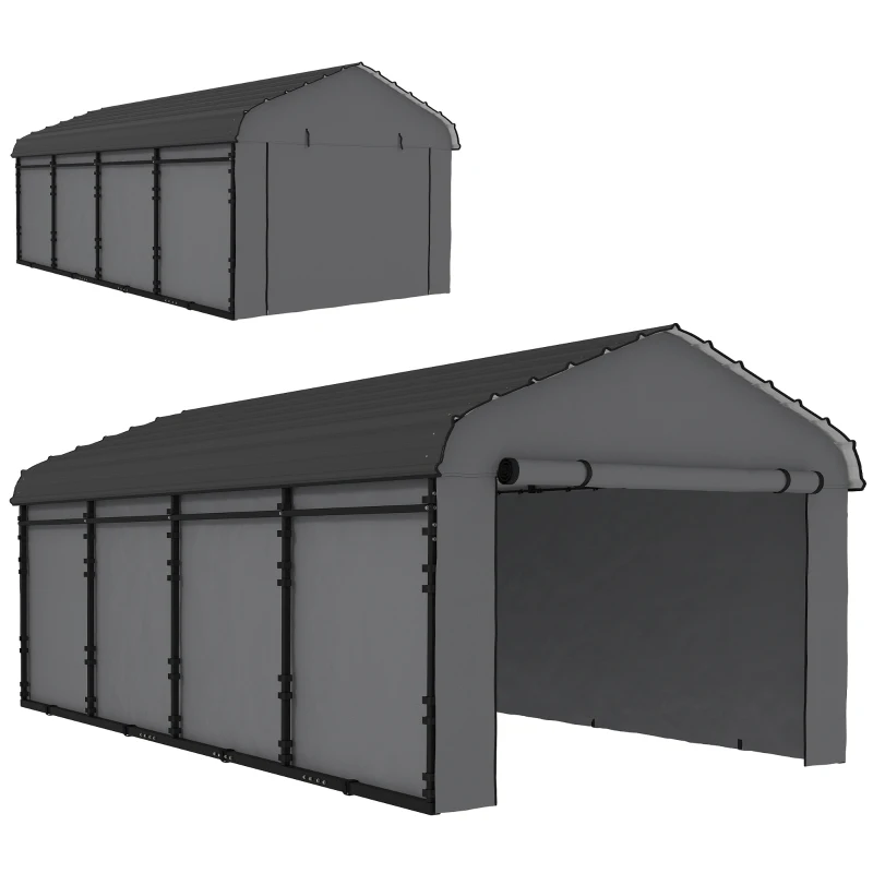 Outsunny 12' x 20' Metal Carport, Heavy Duty Garage Car Canopy with Galvanized Metal Roof and Removable Sidewalls, Dark Gray