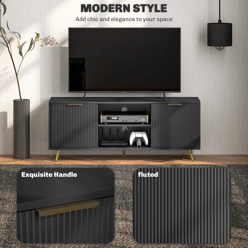 HOMCOM TV Stand with Storage for 55 Inch TV, Modern TV Cabinet with 2 Open Shelves and 2 Cabinets for Living Room, Black