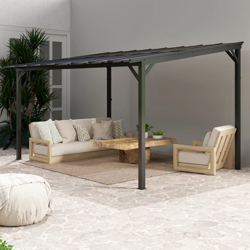 Outsunny 10' x 14' Hardtop Gazebo Wall-Mounted / Free Standing Outdoor Pergola with UPF 50+ & Waterproof Polycarbonate Roof