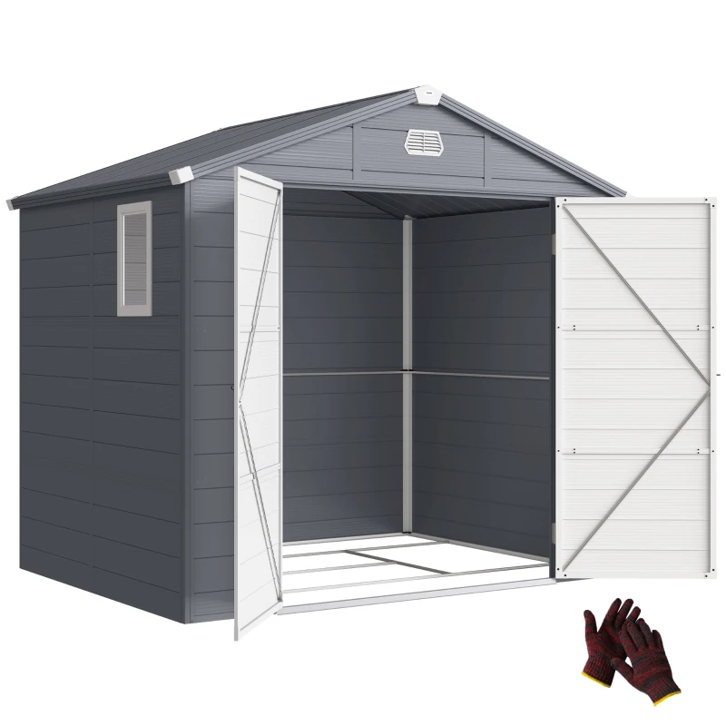 Outsunny 8' x 6' Plastic Garden Storage Shed with Latch Door, Vents, Sloped Roof, Dark Grey