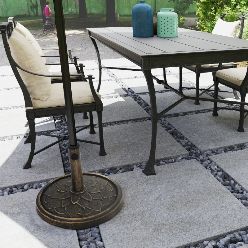 Outsunny Round Patio Umbrella Base, 26 lbs Resin Umbrella Stand Base, Heavy Duty Patio Umbrella Holder, Bronze