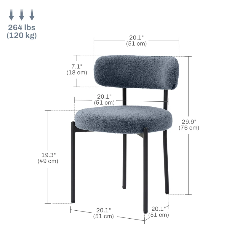 HOMCOM 4 Pieces Kitchen Chairs, Modern Dining Chairs w/ Berber Fleece Upholstery and Steel Legs for Living Room, Grey